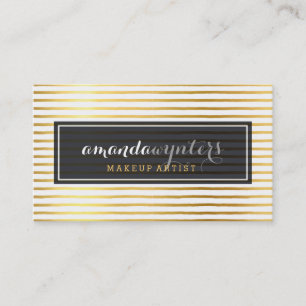CLASSY modern stripe pattern gold foil logo badge Business Card