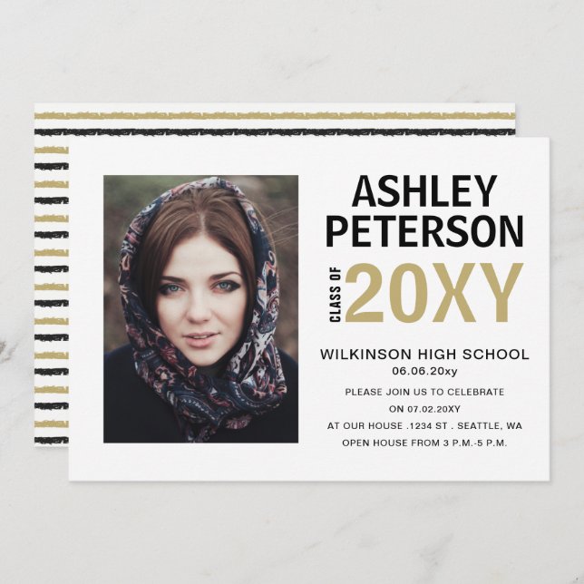 Classy Modern Stylish Elegant Photo Graduation Inv Invitation (Front/Back)