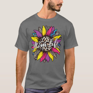 Classy Mom Life with Messy Bun Sunflower Leopard M T-Shirt