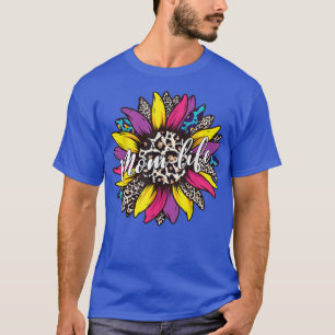 Classy Mom Life with Messy Bun Sunflower Leopard M T-Shirt