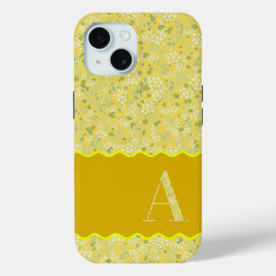 CLASSY MONOGRAM A YELLOW FLORAL BOTANICAL iPhone 15 CASE