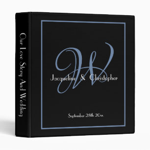 Classy Monogram Black & Dusty Blue Chic Wedding Binder