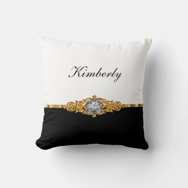Classy Monogram Bling Damask Throw Pillow (Front)