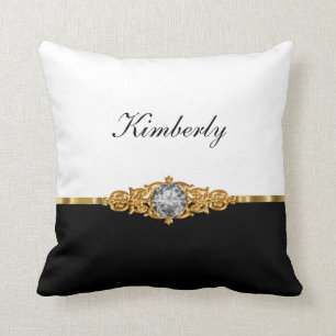 Classy Monogram Bling Damask Throw Pillow