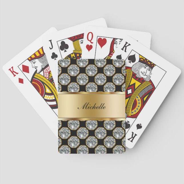 Classy Monogram Bling Playing Cards (Back)