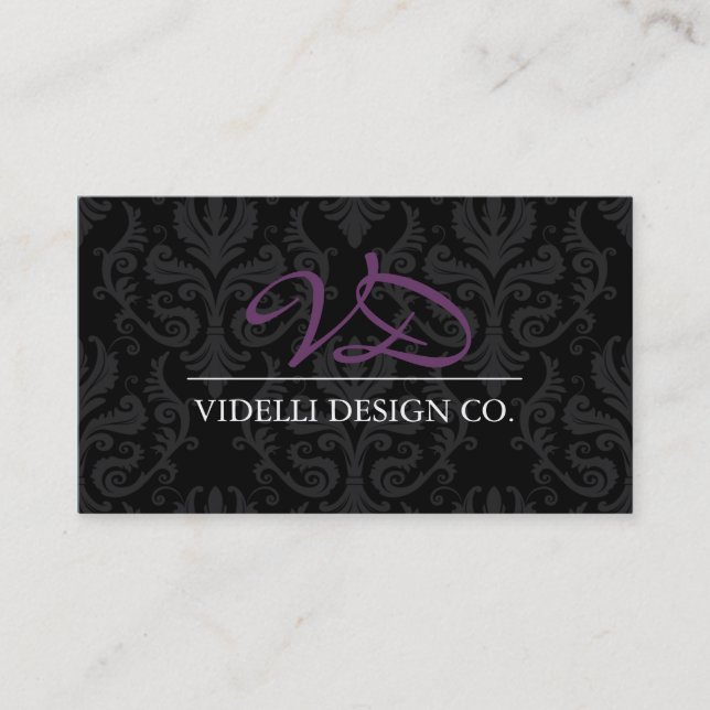 Classy Monogram Damask Business Card (Front)