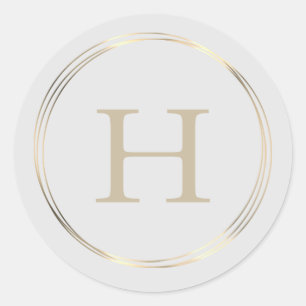 Classy Monogram Gold Circles Classic Round Sticker