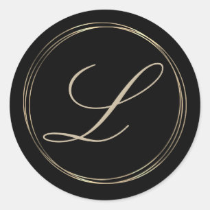 Classy Monogram Gold Circles Classic Round Sticker