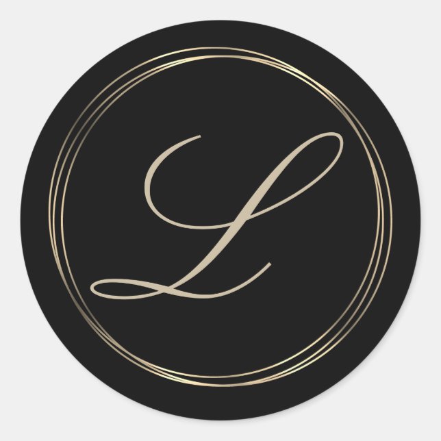 Classy Monogram Gold Circles Classic Round Sticker (Front)
