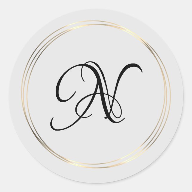 Classy Monogram Gold Circles Classic Round Sticker (Front)