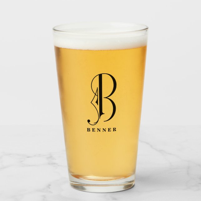 Classy Monogram Initial B with Last Name Glass (Front Filled)