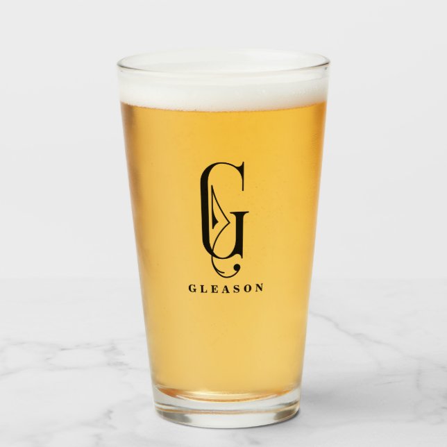 Classy Monogram Initial G with Last Name Editable Glass (Front Filled)