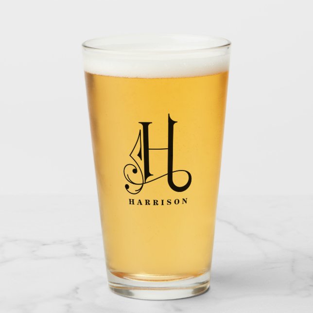 Classy Monogram Initial H with Last Name Glass (Front Filled)