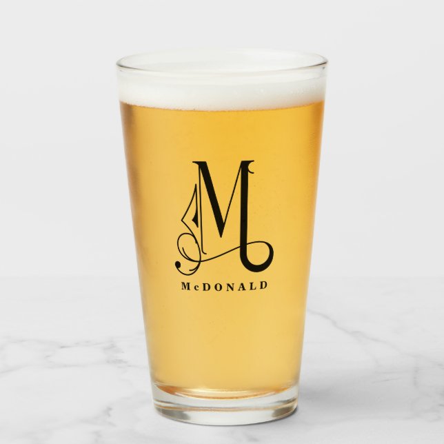 Classy Monogram Initial M with Last Name Glass (Front Filled)