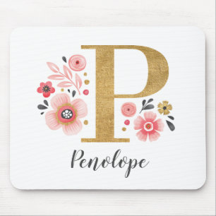Classy Monogram Initial Pink White Letter P Mouse Pad