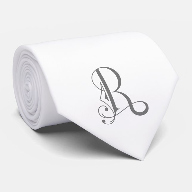 Classy Monogram Initial R, Grey on White Tie (Rolled)