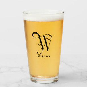 Classy Monogram Initial W with Last Name Editable  Glass