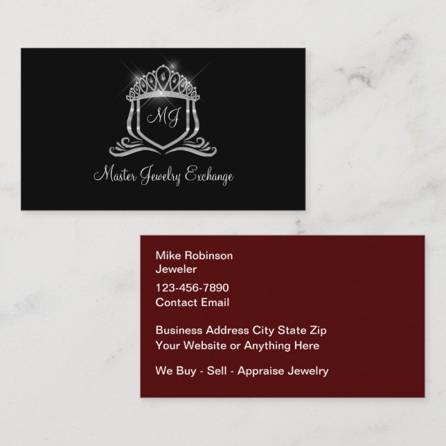 Classy Monogram Jewelry Store  Business Card (Front/Back)