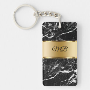 Classy Monogram Marble Stone Look Keychain