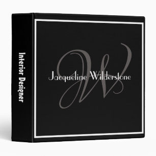 Classy Monogram Name Classic Elegant Black Binder