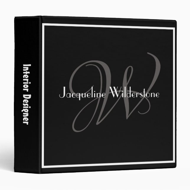 Classy Monogram Name Classic Elegant Black Binder (Front/Spine)