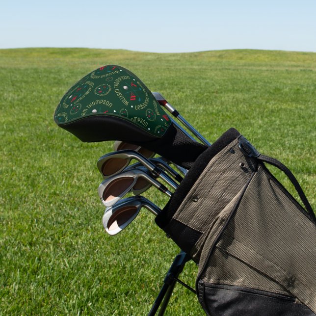 Classy Monogram Pattern for Golf Players Green  Golf Head Cover (In Situ)