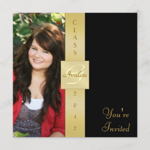 Classy Monogram Photo Black Graduation Invitations