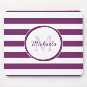 Classy Monogram With Broad Bright Purple Stripes Mouse Pad