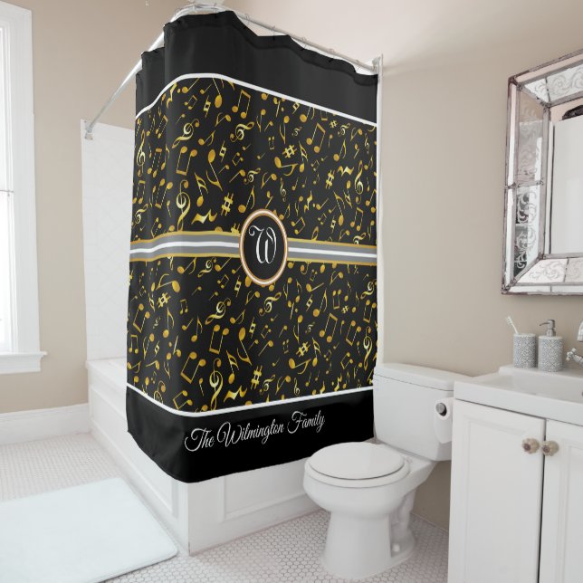 Classy Monogram with Gold Music Notes on BLACK (In Situ)