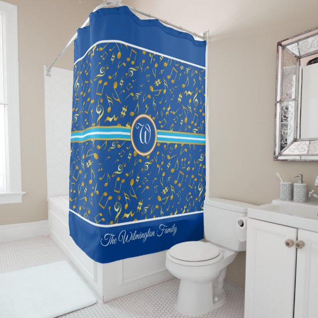 Classy Monogram with Gold Music Notes on BLUE (In Situ)