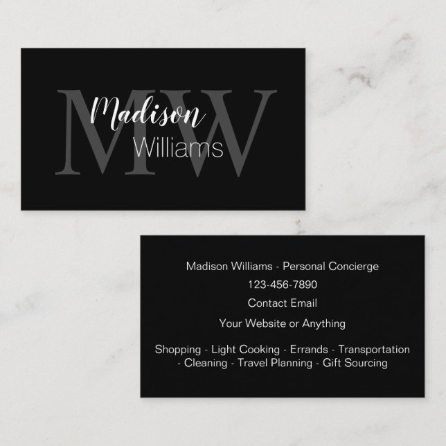 Classy Monogramme Cartes de visite assistants pers (Devant / Derrière)