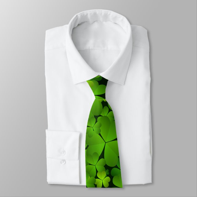 Classy Monogrammed Irish Shamrock Double Sided Tie (Tied)