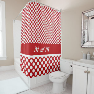 Classy Monogrammed Red Polka Dot Shower Curtain