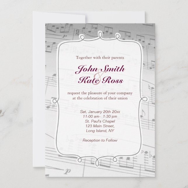 Classy Music Notes Wedding Invitation (Front)