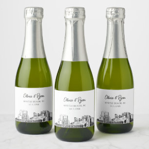 Classy Myrtle Beach Wedding Favour Custom Mini Sparkling Wine Label