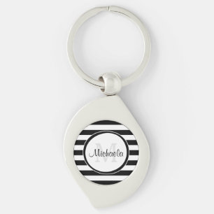 Classy Name With Chunky Black and White Stripes Keychain