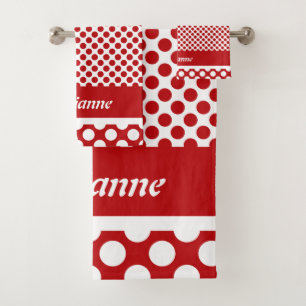 Classy Named Red Polka Dot Bath Towel Set