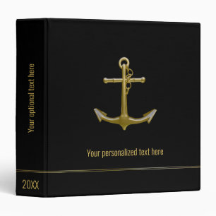 Classy Nautical Gold Anchor on Black Binder