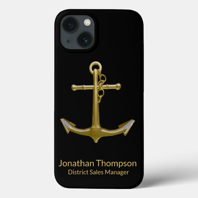 Classy Nautical Gold Anchor on Black Case-Mate iPhone Case (Back)