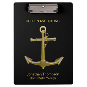 Classy Nautical Gold Anchor on Black Clipboard