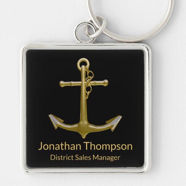 Classy Nautical Gold Anchor on Black Keychain (Front)