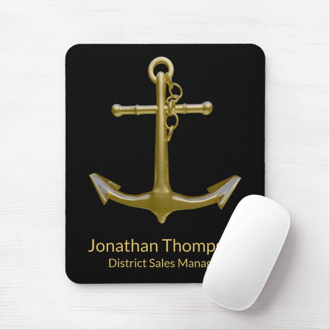 Classy Nautical Gold Anchor on Black Mouse Pad (With Mouse)