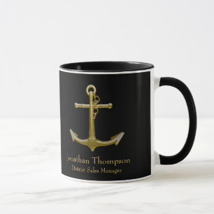 Classy Nautical Gold Anchor on Black Mug