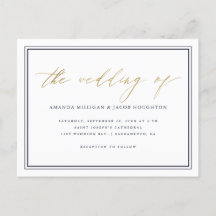 Classy Nautical Navy Blue & Gold Script Wedding