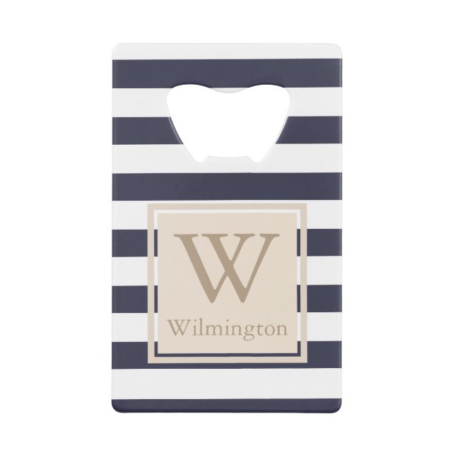 Classy Nautical Thick White Stripes - Personalized Wallet Bottle Opener (Front)