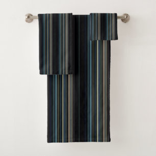 Classy Navy and Gold Multicolor Stripes Bath Towel Set