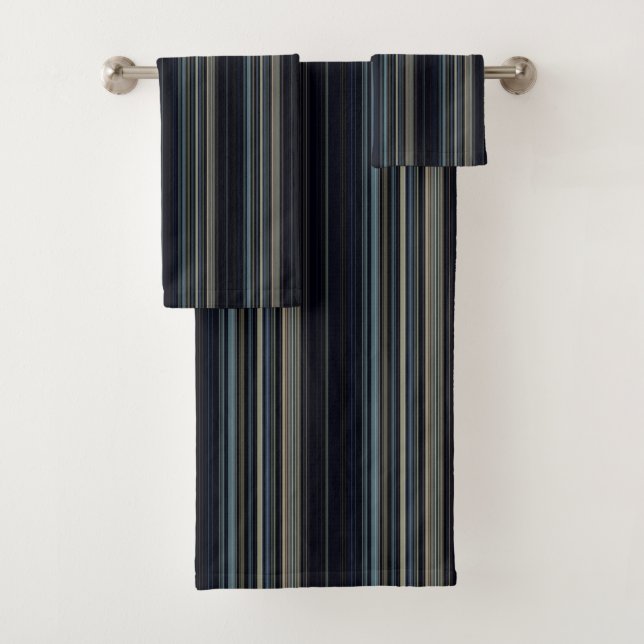 Classy Navy and Gold Multicolor Stripes Bath Towel Set (Insitu)