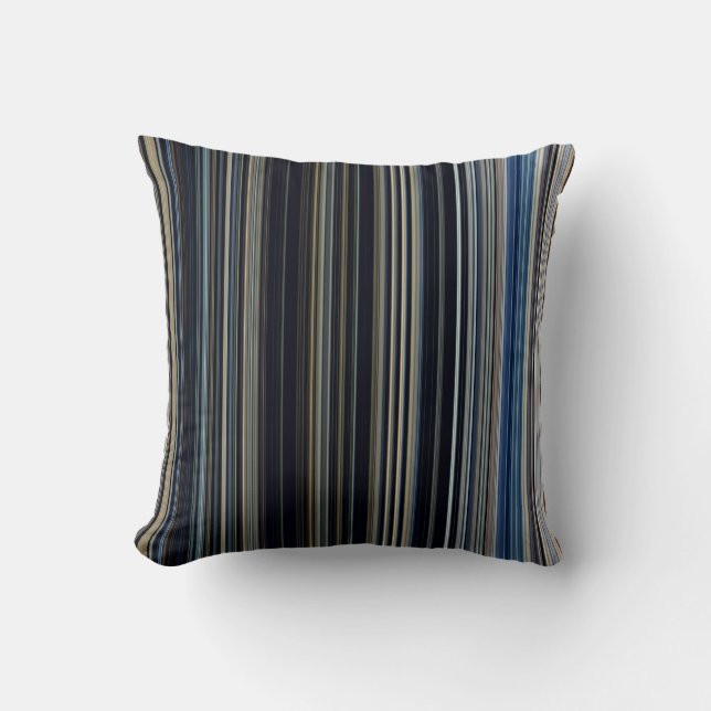Classy Navy and Gold Multicolor Stripes Throw Pillow (Front)