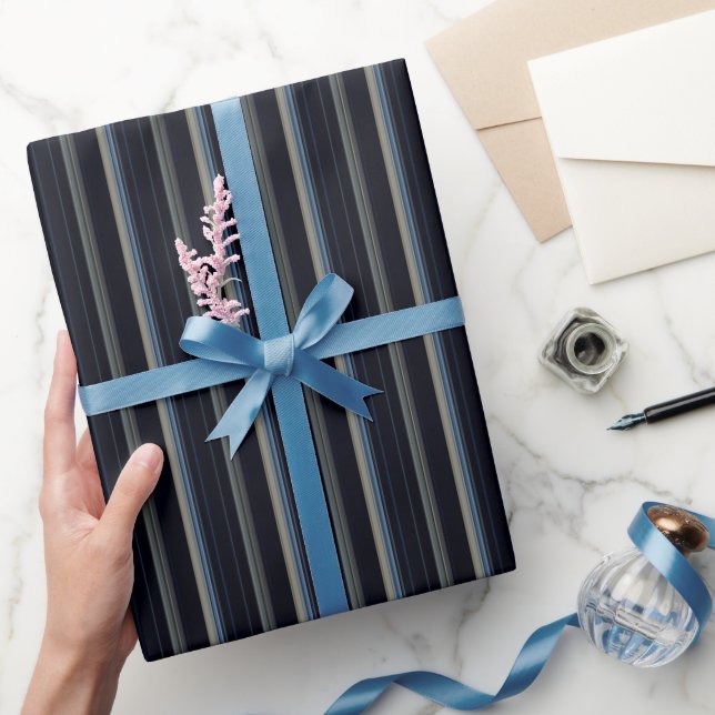 Classy Navy and Gold Multicolor Stripes   Wrapping Paper (Gifting)