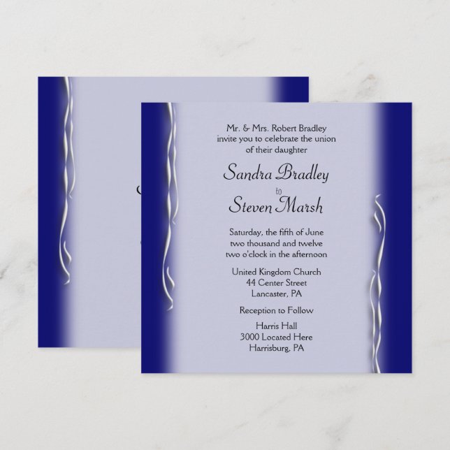 Classy Navy and White Wedding Invitation (Front/Back)